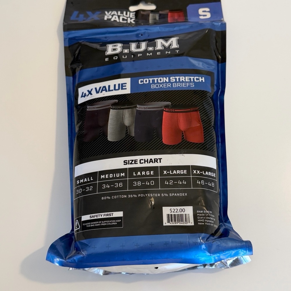 B.U.M. 4-PK Cotton Stretch Boxer Briefs multi colors size Small 30-32 waist NWT - Picture 2 of 8